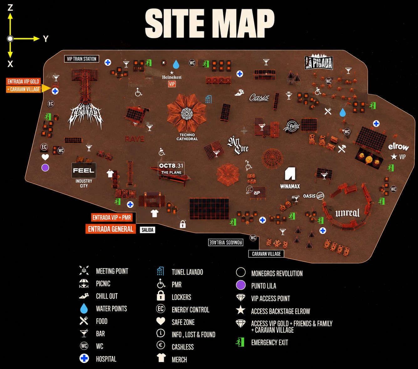 Official Monegros site map (labelled)